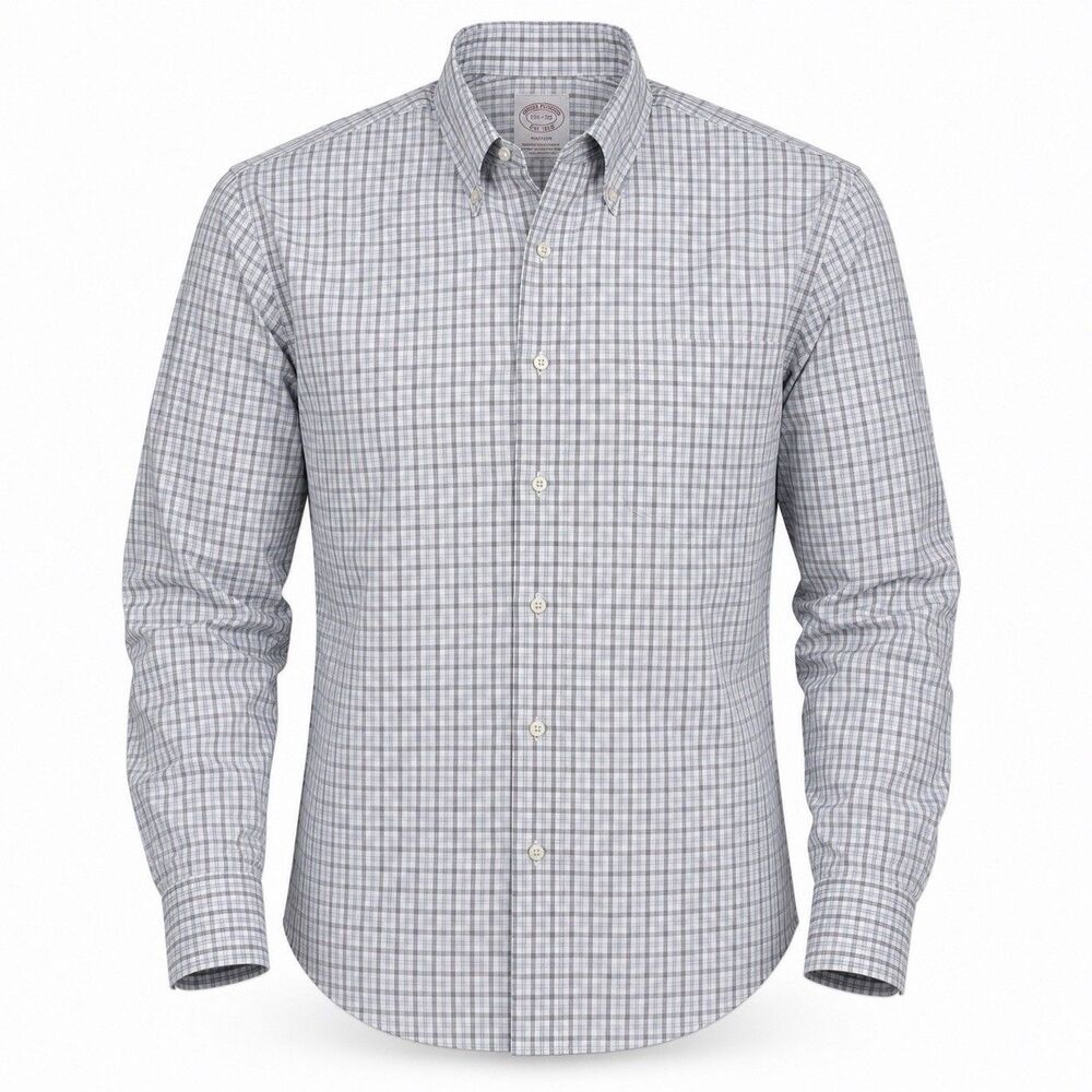 Brooks Brothers Madison Plaid Shirt Mens 15.5-33 Non Iron Supima Button Front